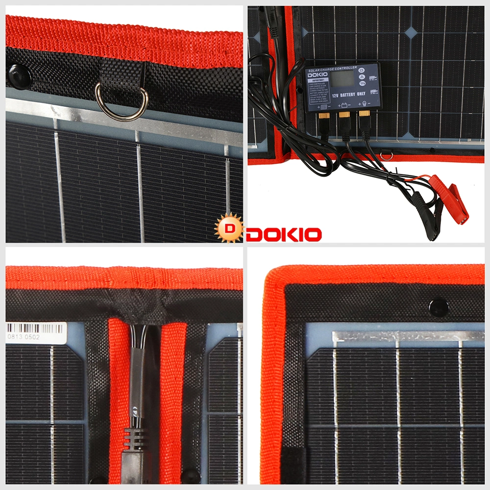 Dokio 110W (55Wx2PCS) Flexible Foldble Mono Solar Panel 100W for Travel & Boat & RV High Quality Portable Solar Panel